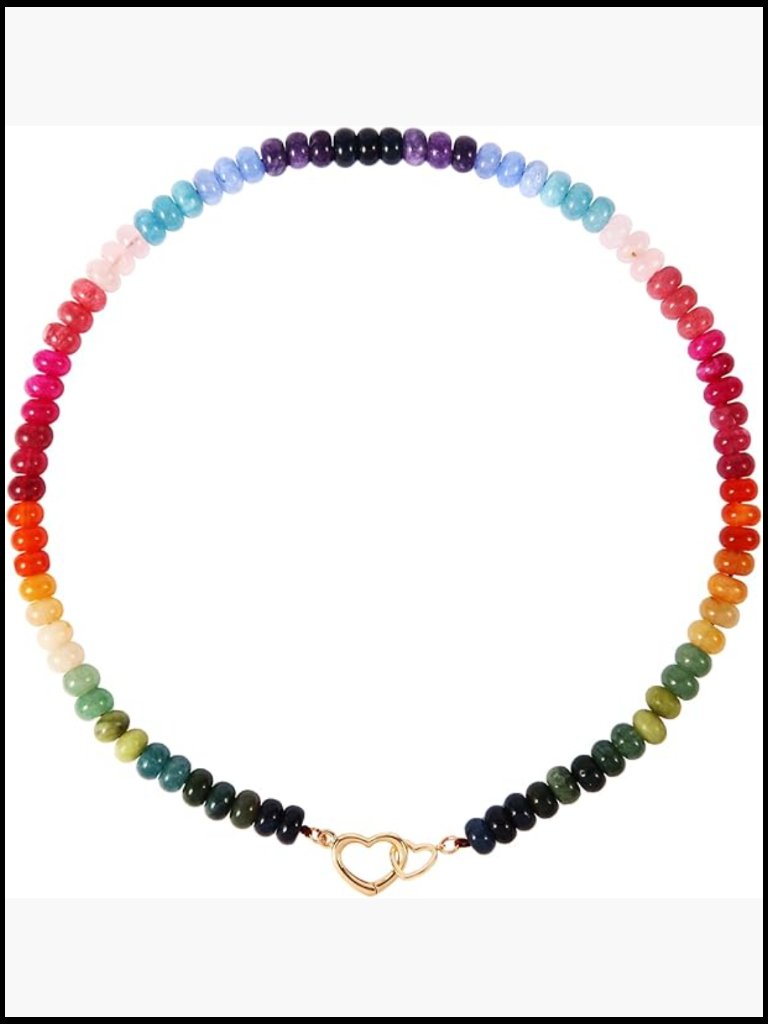 Handmade Gemstone Beaded Choker Necklace Rainbow Boho Natural Quartz Jewelry